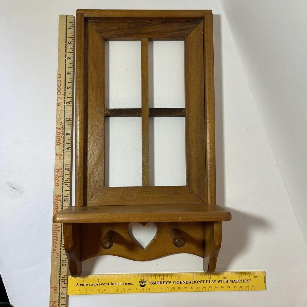 Wood Wall Decor Shelf Heart Cut Out Kitchen Pegs Cottagecore Granny Country VTG